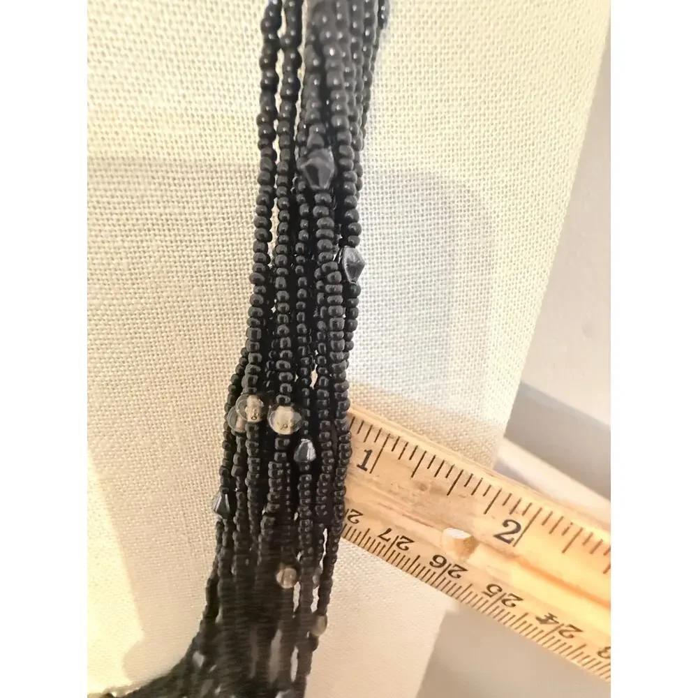 Vintage Black Multi Strand Seed Bead Waterfall Necklace 28”